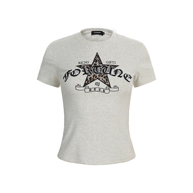 DAXUEN Leopard print star graphic short-sleeved t-shirt