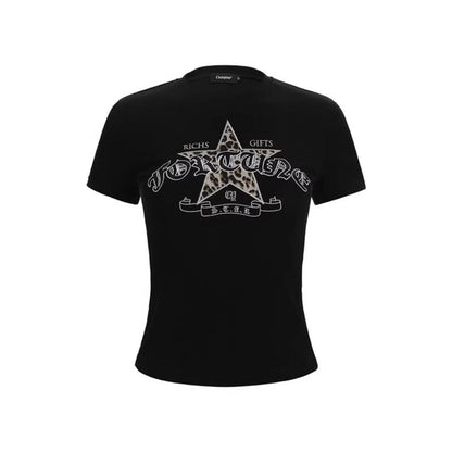 DAXUEN Leopard print star graphic short-sleeved t-shirt