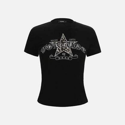 DAXUEN Leopard print star graphic short-sleeved t-shirt