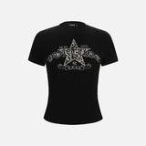 DAXUEN Leopard print star graphic short-sleeved t-shirt