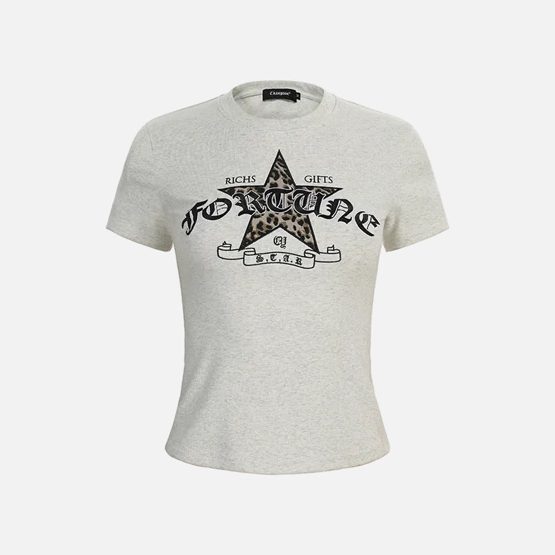 DAXUEN Leopard print star graphic short-sleeved t-shirt