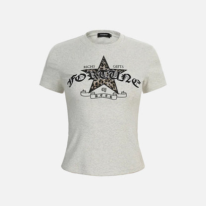 DAXUEN Leopard print star graphic short-sleeved t-shirt
