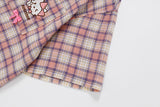 DAXUEN Casual pink plaid button-up shirt with cartoon embroidery