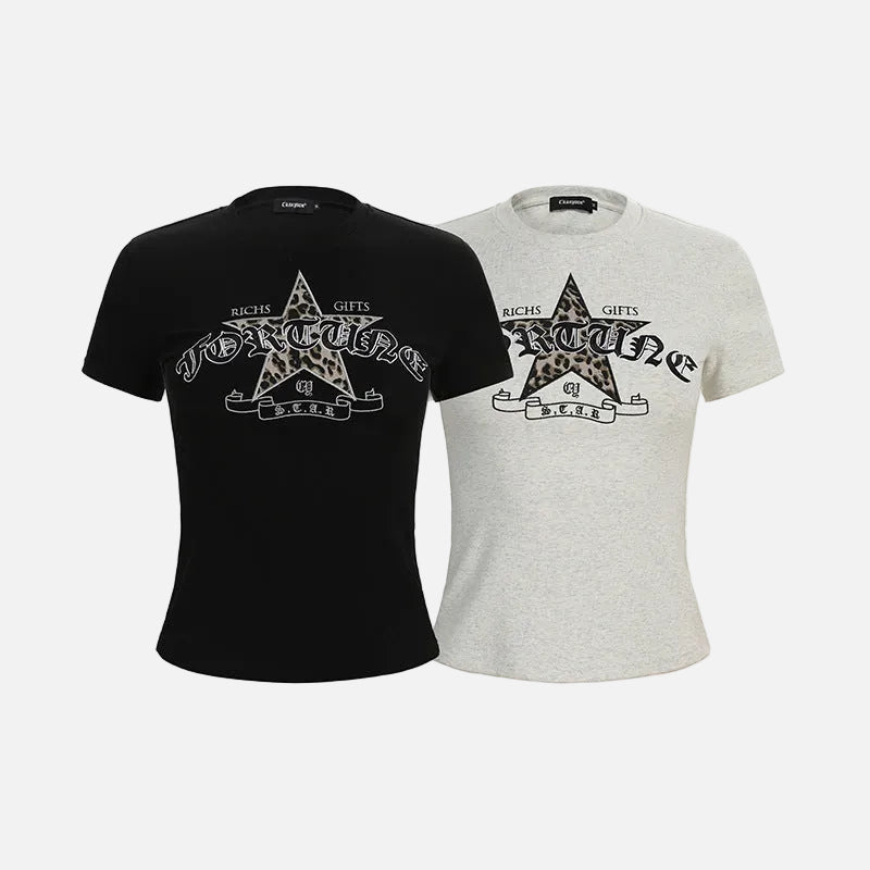 DAXUEN Leopard print star graphic short-sleeved t-shirt