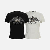 DAXUEN Leopard print star graphic short-sleeved t-shirt