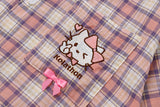 DAXUEN Casual pink plaid button-up shirt with cartoon embroidery