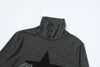 DAXUEN Fitted long-sleeved turtleneck top with star graphic