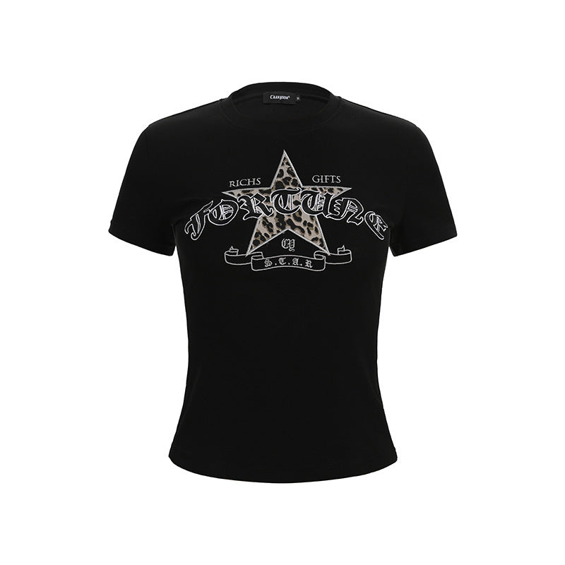 DAXUEN Leopard print star graphic short-sleeved t-shirt