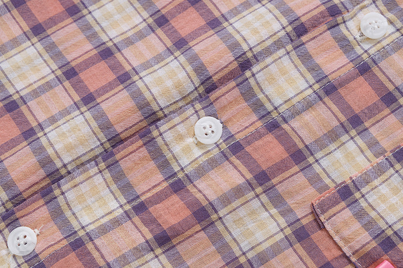 DAXUEN Casual pink plaid button-up shirt with cartoon embroidery