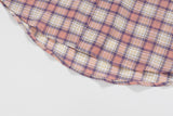 DAXUEN Casual pink plaid button-up shirt with cartoon embroidery