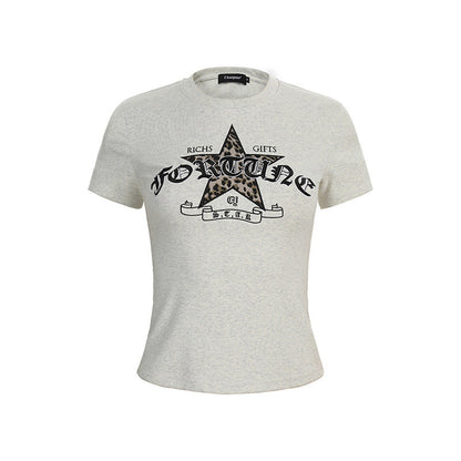 DAXUEN Leopard print star graphic short-sleeved t-shirt