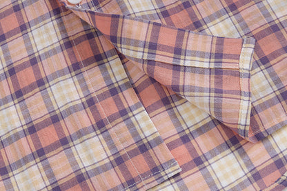DAXUEN Casual pink plaid button-up shirt with cartoon embroidery
