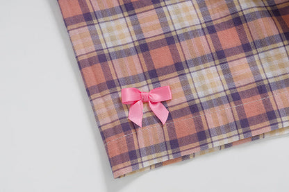 DAXUEN Casual pink plaid button-up shirt with cartoon embroidery