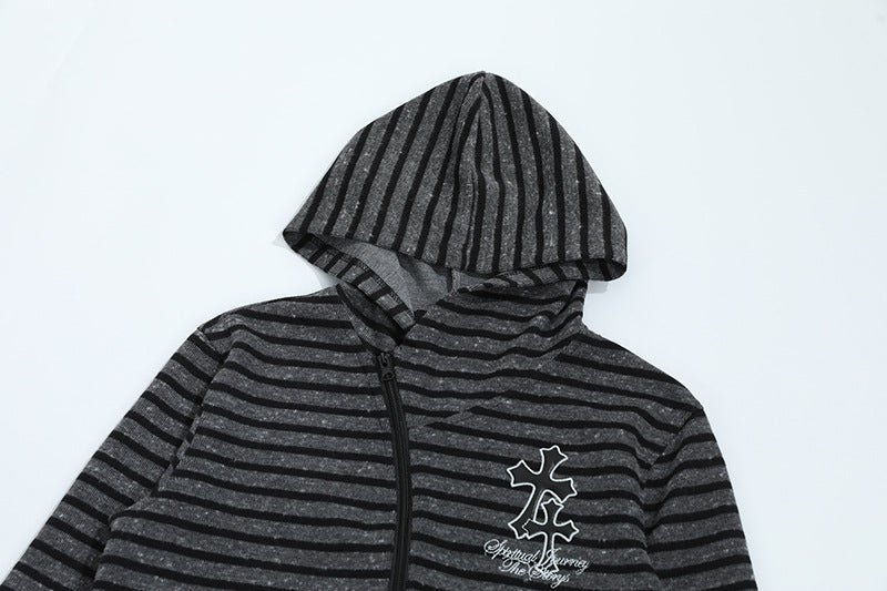 DAXUEN Striped hooded zip-up jacket