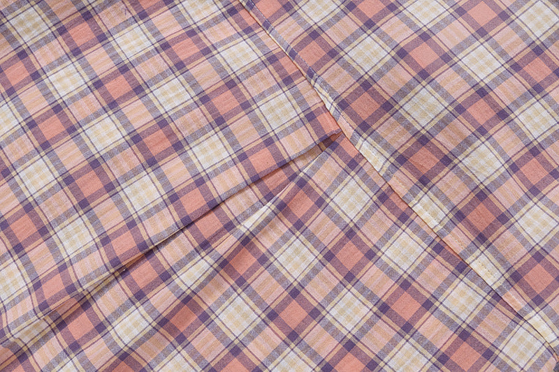 DAXUEN Casual pink plaid button-up shirt with cartoon embroidery