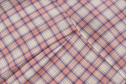 DAXUEN Casual pink plaid button-up shirt with cartoon embroidery