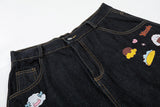 DAXUEN Pair of high-waisted, wide-leg denim culotte shorts