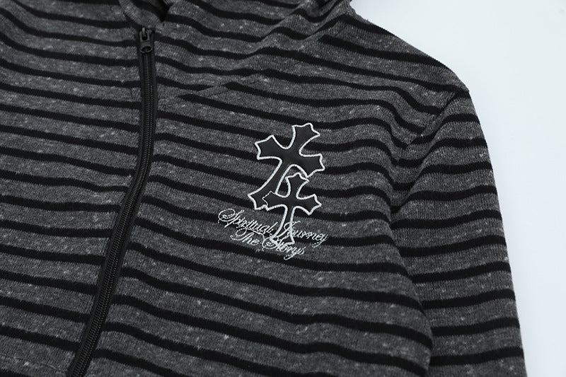 DAXUEN Striped hooded zip-up jacket