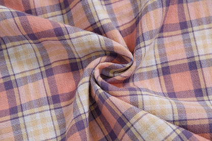 DAXUEN Casual pink plaid button-up shirt with cartoon embroidery