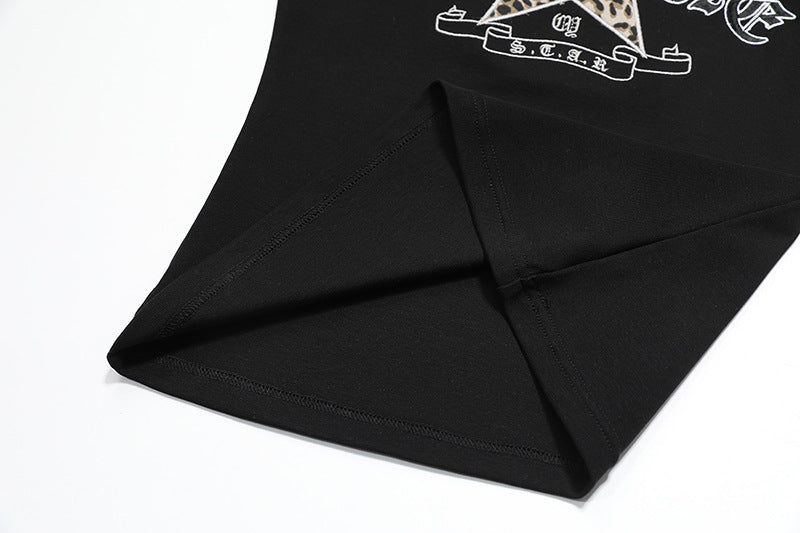 DAXUEN Leopard print star graphic short-sleeved t-shirt