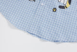 DAXUEN Cat embroidered plaid short sleeve shirt