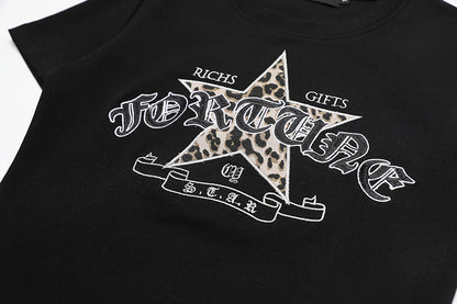 DAXUEN Leopard print star graphic short-sleeved t-shirt