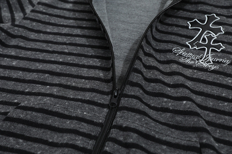 DAXUEN Striped hooded zip-up jacket