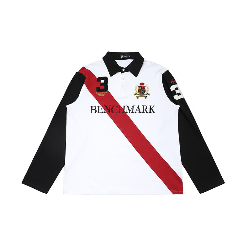 DAXUEN Retro long sleeve polo shirt with diagonal stripe