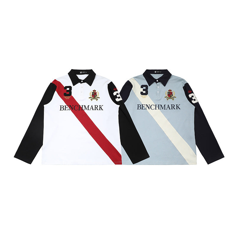 DAXUEN Retro long sleeve polo shirt with diagonal stripe