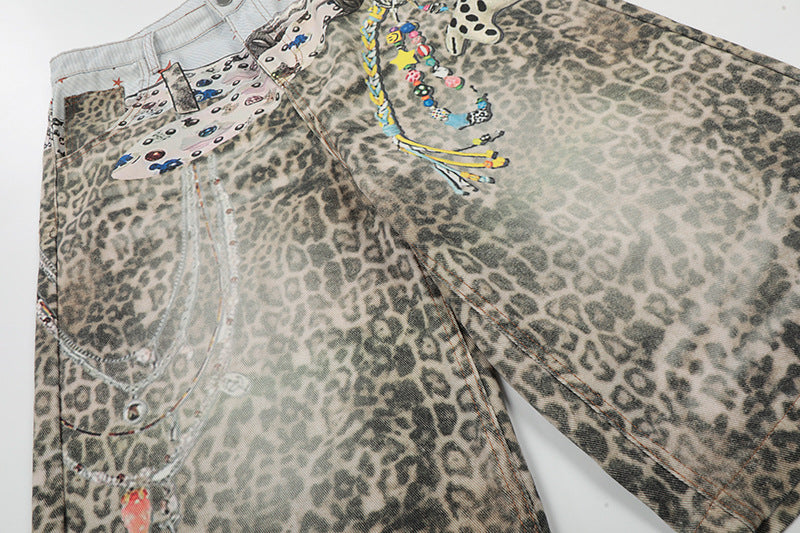 DAXUEN Faded leopard print wide-leg culottes