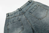 DAXUEN High-waisted wide-leg denim culottes with floral embroidery