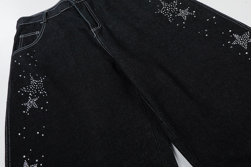 DAXUEN Rhinestone wide-leg denim culottes