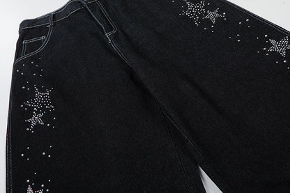 DAXUEN Rhinestone wide-leg denim culottes