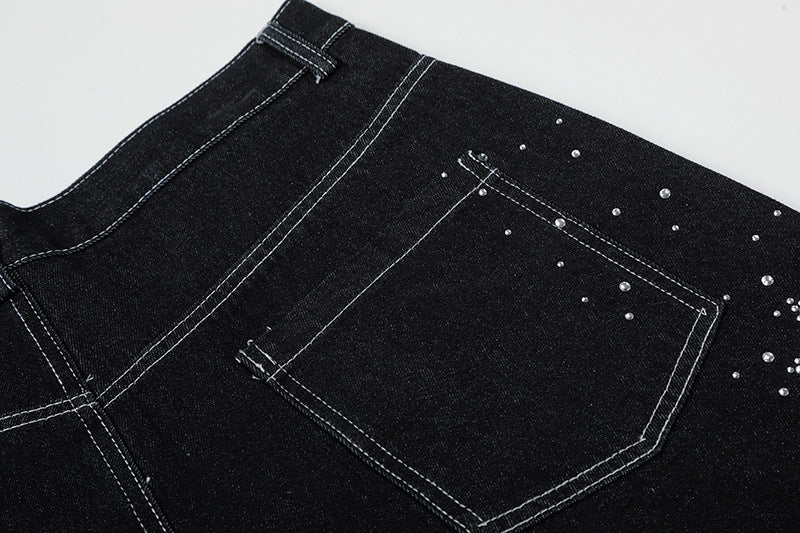 DAXUEN Rhinestone wide-leg denim culottes