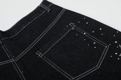 DAXUEN Rhinestone wide-leg denim culottes