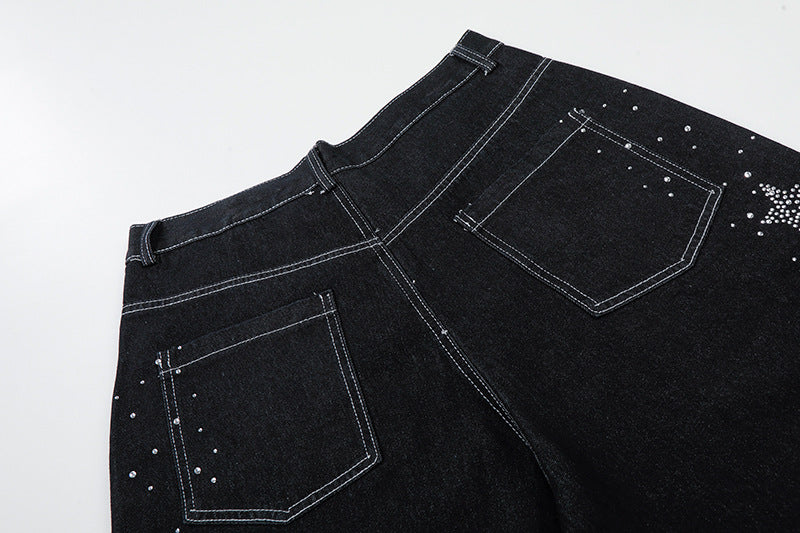 DAXUEN Rhinestone wide-leg denim culottes