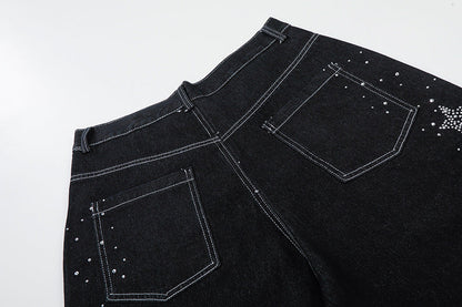 DAXUEN Rhinestone wide-leg denim culottes