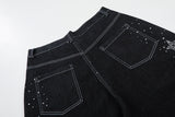 DAXUEN Rhinestone wide-leg denim culottes