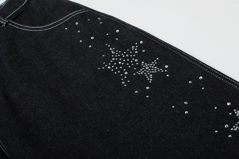 DAXUEN Rhinestone wide-leg denim culottes