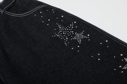 DAXUEN Rhinestone wide-leg denim culottes