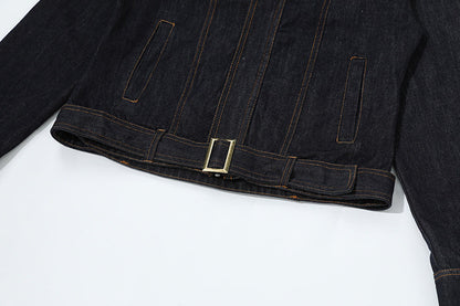 DAXUEN Cropped indigo denim jacket with gold-toned details
