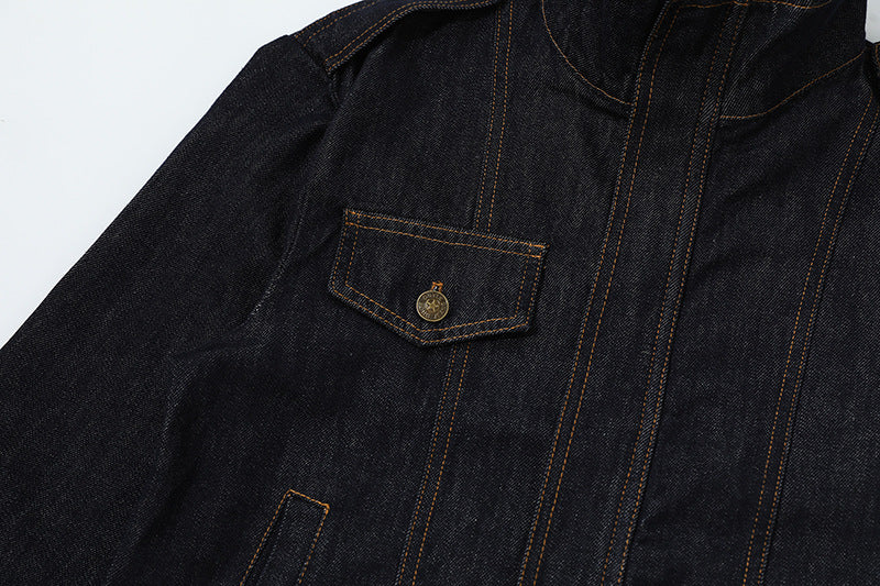 DAXUEN Cropped indigo denim jacket with gold-toned details
