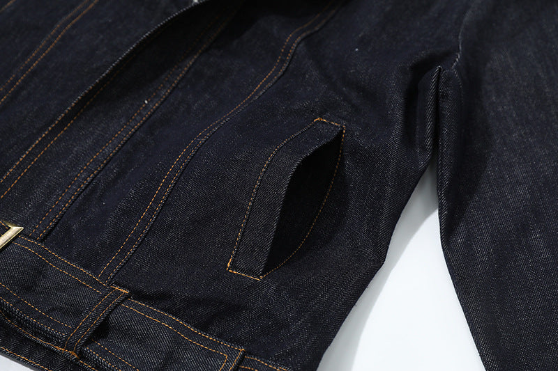 DAXUEN Cropped indigo denim jacket with gold-toned details
