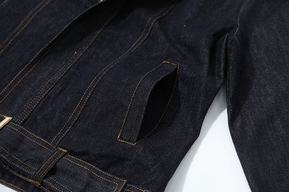 DAXUEN Cropped indigo denim jacket with gold-toned details
