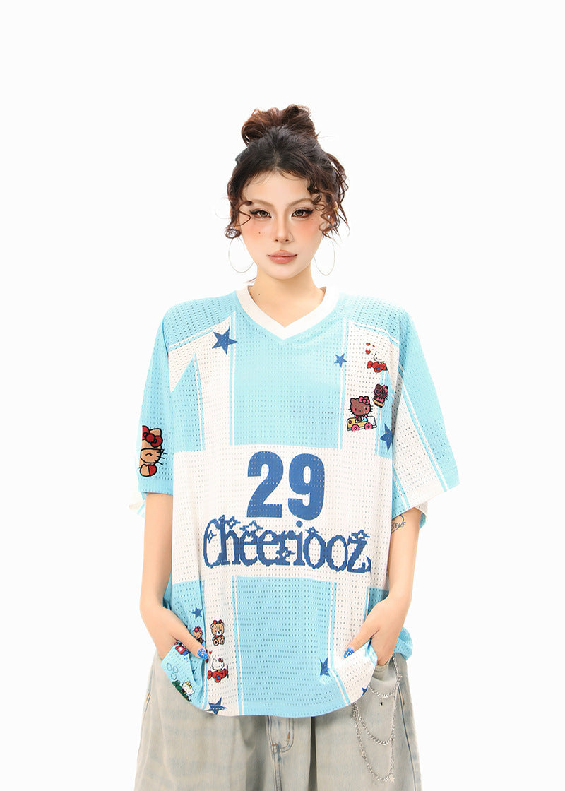 DAXUEN Relaxed-fit short-sleeved sports jersey top