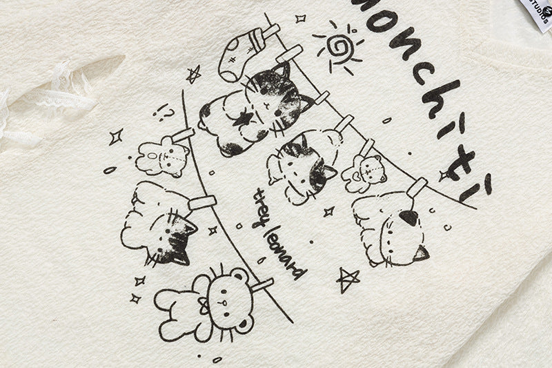 DAXUEN Monchiti Cartoon Cats Long Sleeve Top