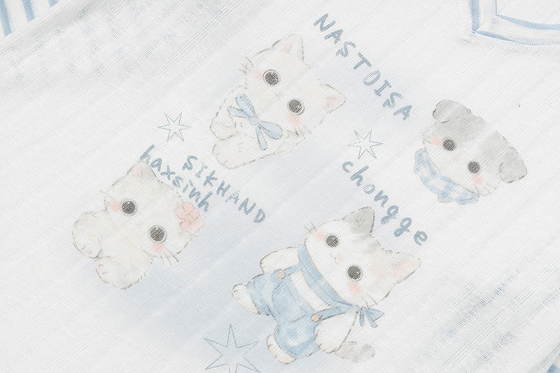DAXUEN Whimsical cartoon animal V-neck long-sleeved top