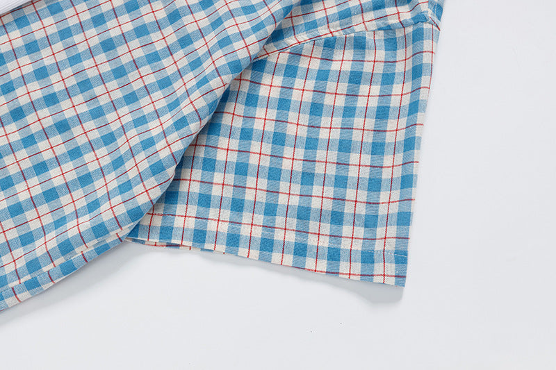 DAXUEN Checkered short-sleeved button-up shirt with embroidered details