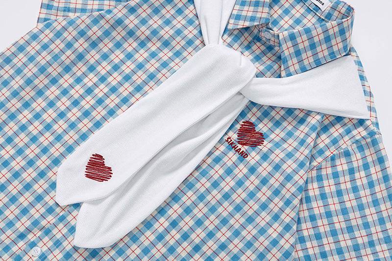 DAXUEN Checkered short-sleeved button-up shirt with embroidered details