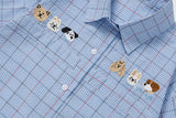 DAXUEN Plaid short-sleeved shirt with dog embroidery